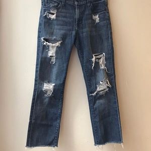 7 For All Mankind raw hem ripped jeans